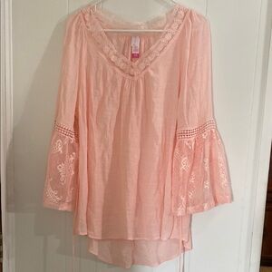 Women's Pink Lace Sleeve Top size XL